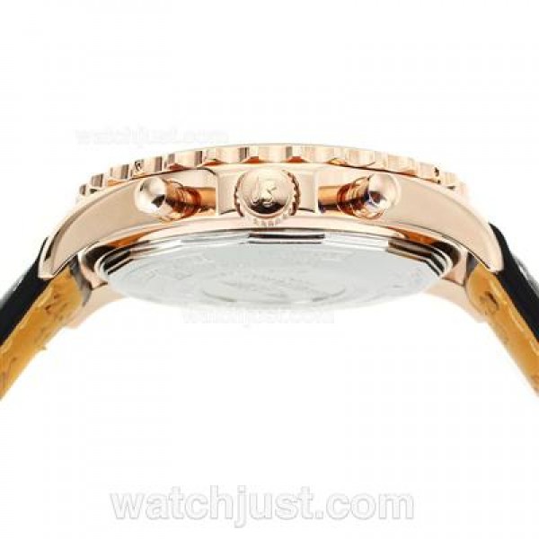 Breitling Chronospace Working Chronograph Rose Gold Case with White Dial-Leather Strap