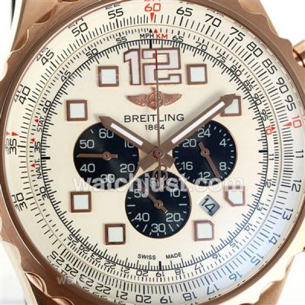 Breitling Chronospace Working Chronograph Rose Gold Case with White Dial-Leather Strap