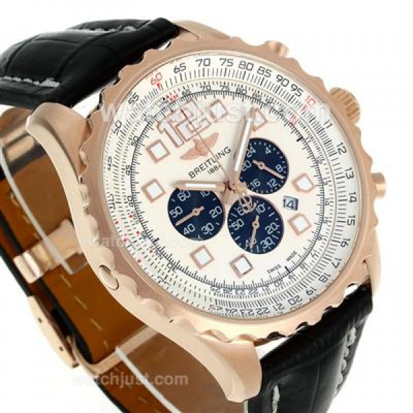 Breitling Chronospace Working Chronograph Rose Gold Case with White Dial-Leather Strap