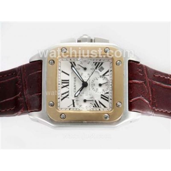 Cartier Santos 100 Automatic Two Tone Case with White Dial