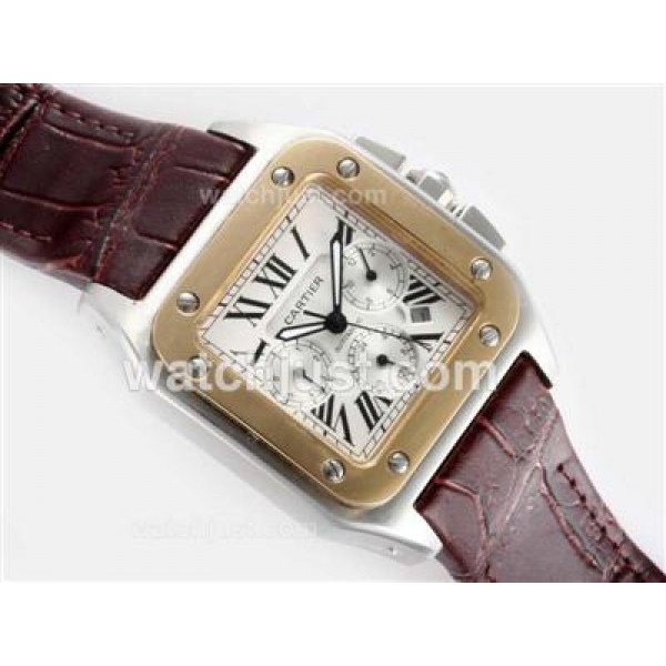 Cartier Santos 100 Automatic Two Tone Case with White Dial