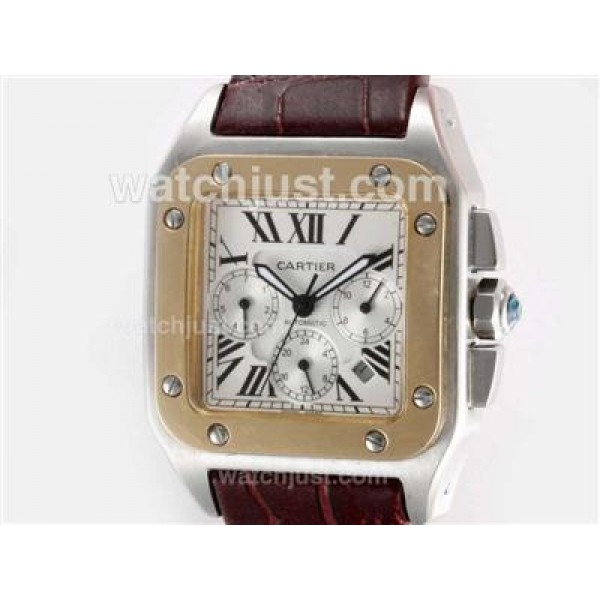 Cartier Santos 100 Automatic Two Tone Case with White Dial