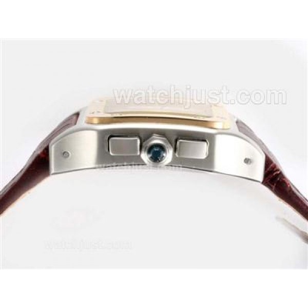 Cartier Santos 100 Automatic Two Tone Case with White Dial