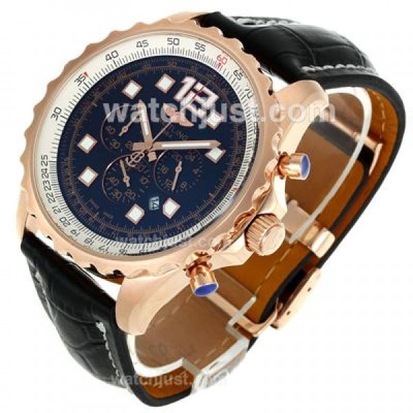 Breitling Chronospace Working Chronograph Rose Gold Case with Black Dial-Leather Strap