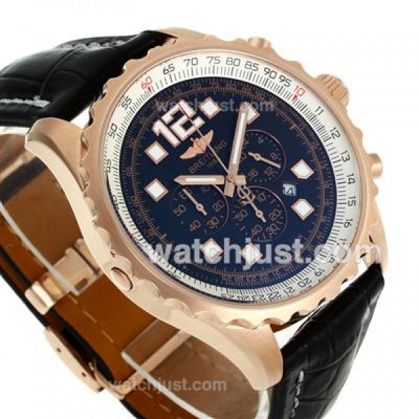 Breitling Chronospace Working Chronograph Rose Gold Case with Black Dial-Leather Strap