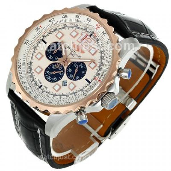 Breitling Chronospace Tourbillon Automatic Two Tone Case with White Dial-Leather Strap