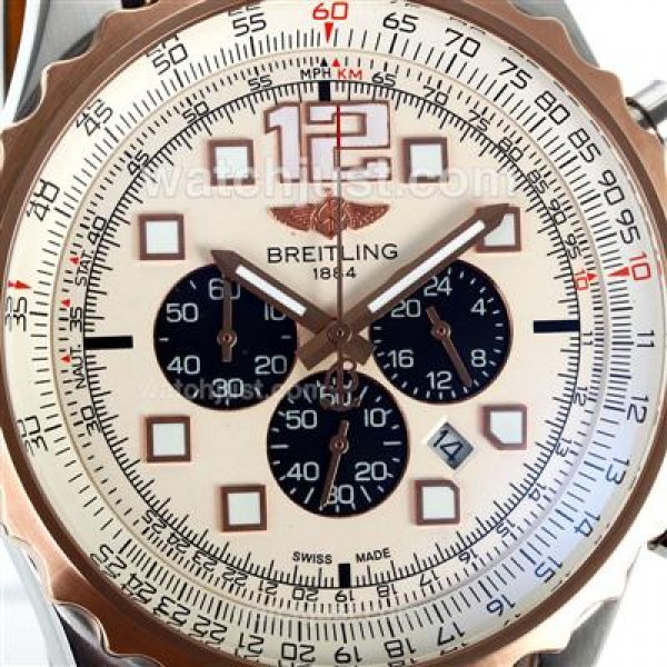 Breitling Chronospace Tourbillon Automatic Two Tone Case with White Dial-Leather Strap