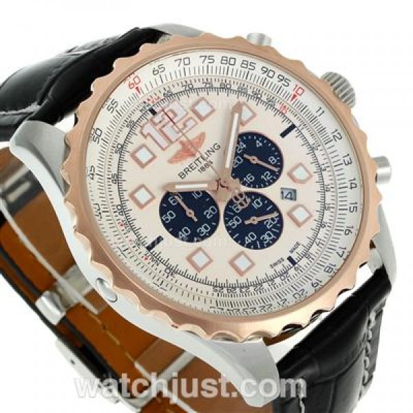 Breitling Chronospace Tourbillon Automatic Two Tone Case with White Dial-Leather Strap