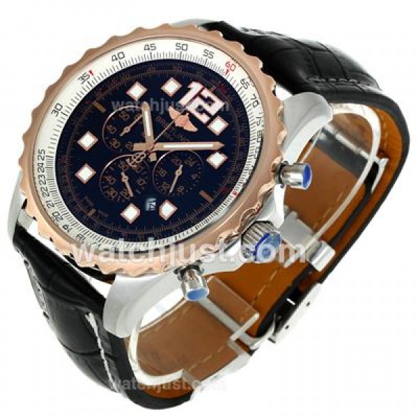 Breitling Chronospace Working Chronograph Two Tone Case with Black Dial-Leather Strap
