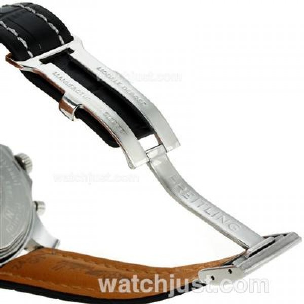 Breitling Chronospace Working Chronograph Two Tone Case with Black Dial-Leather Strap