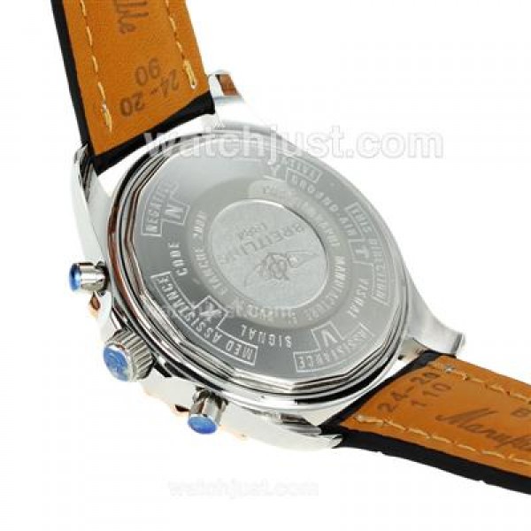 Breitling Chronospace Working Chronograph Two Tone Case with Black Dial-Leather Strap