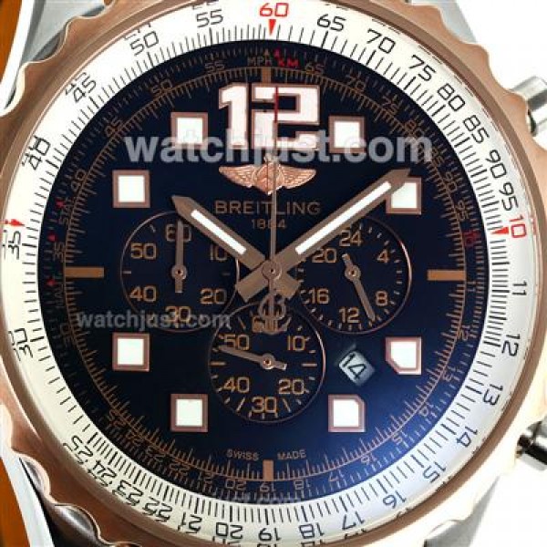 Breitling Chronospace Working Chronograph Two Tone Case with Black Dial-Leather Strap