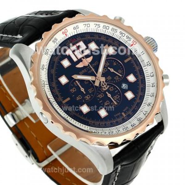 Breitling Chronospace Working Chronograph Two Tone Case with Black Dial-Leather Strap