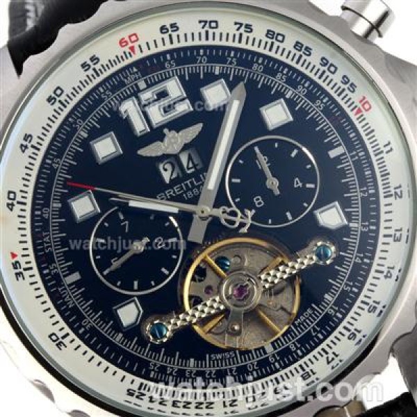 Breitling Chronospace Tourbillon Automatic with Black Dial-Leather Strap