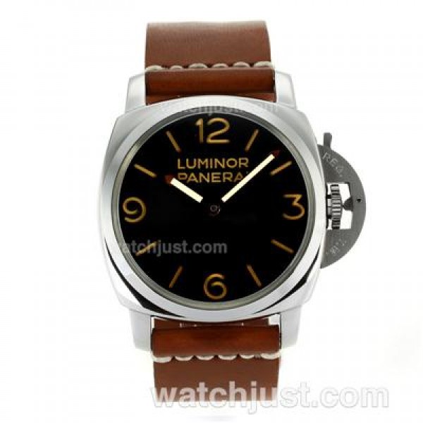 Panerai Luminor Unitas 6497 Movement Swan Neck Orange Markers with Black Dial-Leather Strap
