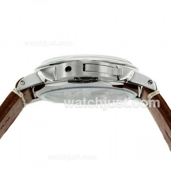 Panerai Luminor Unitas 6497 Movement Swan Neck Orange Markers with Black Dial-Leather Strap