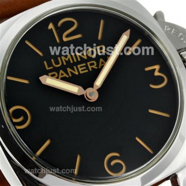 Panerai Luminor Unitas 6497 Movement Swan Neck Orange Markers with Black Dial-Leather Strap
