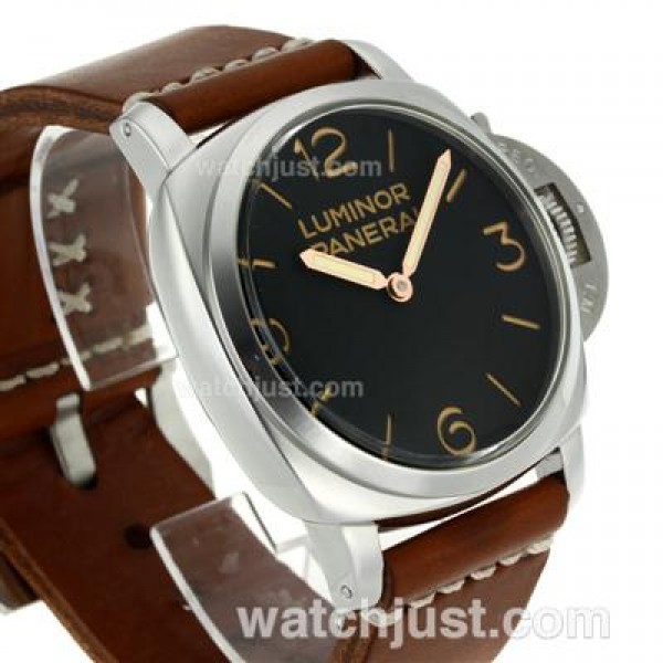 Panerai Luminor Unitas 6497 Movement Swan Neck Orange Markers with Black Dial-Leather Strap