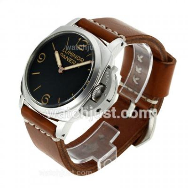 Panerai Luminor Unitas 6497 Movement Swan Neck Orange Markers with Black Dial-Leather Strap