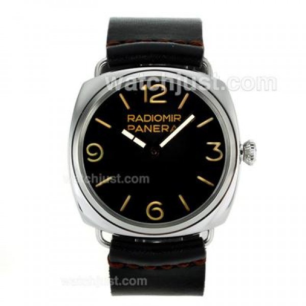 Panerai Radiomir Unitas 6497 Movement Swan Neck Orange Markers with Black Dial-Leather Strap