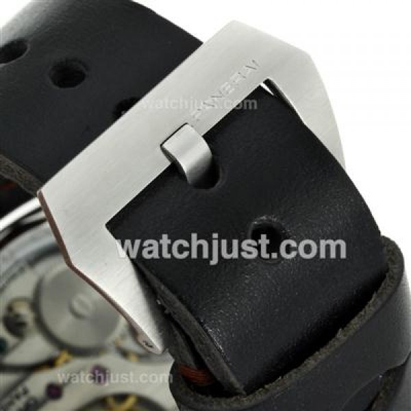 Panerai Radiomir Unitas 6497 Movement Swan Neck Orange Markers with Black Dial-Leather Strap