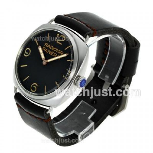 Panerai Radiomir Unitas 6497 Movement Swan Neck Orange Markers with Black Dial-Leather Strap
