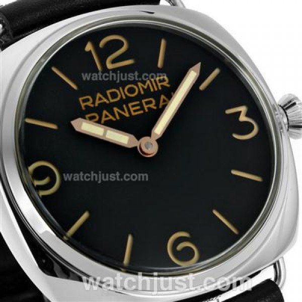 Panerai Radiomir Unitas 6497 Movement Swan Neck Orange Markers with Black Dial-Leather Strap