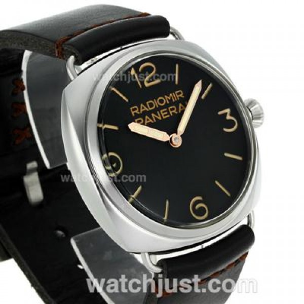 Panerai Radiomir Unitas 6497 Movement Swan Neck Orange Markers with Black Dial-Leather Strap
