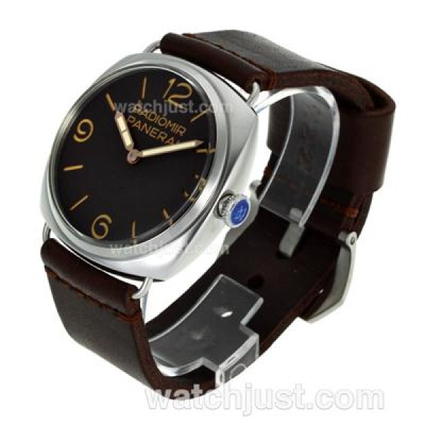 Panerai Radiomir Unitas 6497 Movement Swan Neck Orange Markers with Brown Dial-Leather Strap