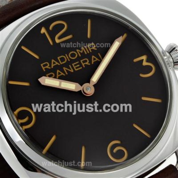 Panerai Radiomir Unitas 6497 Movement Swan Neck Orange Markers with Brown Dial-Leather Strap