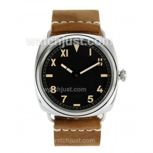 Panerai Radiomir Unitas 6497 Movement Swan Neck Roman/Number Markers with Gray Dial-Leather Strap