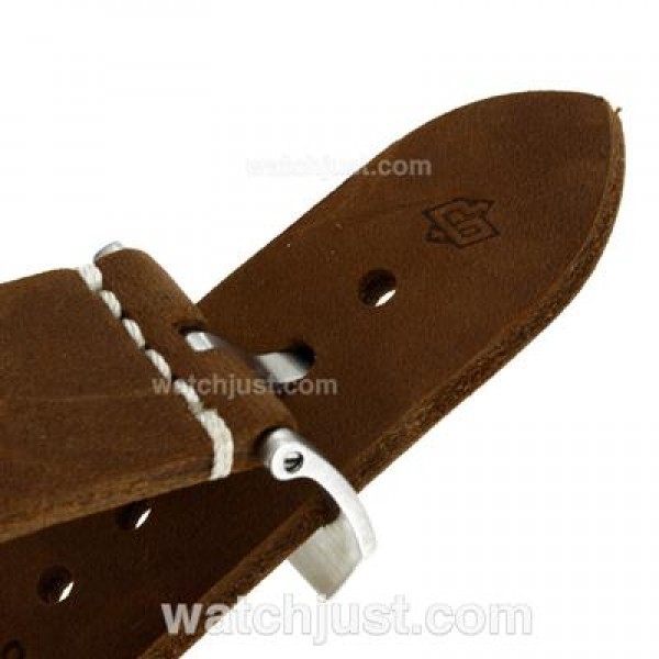 Panerai Radiomir Unitas 6497 Movement Swan Neck Roman/Number Markers with Gray Dial-Leather Strap