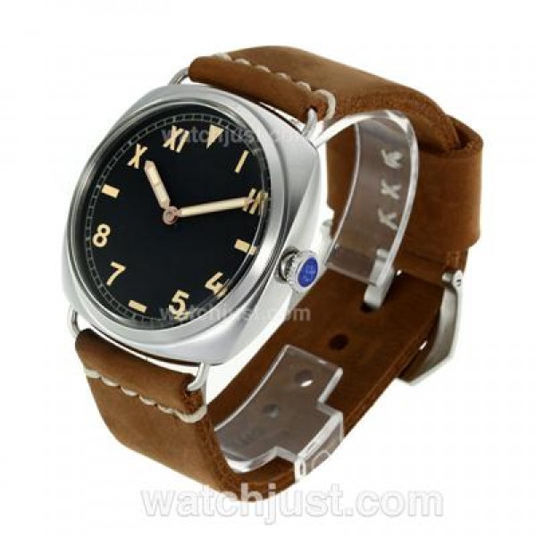 Panerai Radiomir Unitas 6497 Movement Swan Neck Roman/Number Markers with Gray Dial-Leather Strap