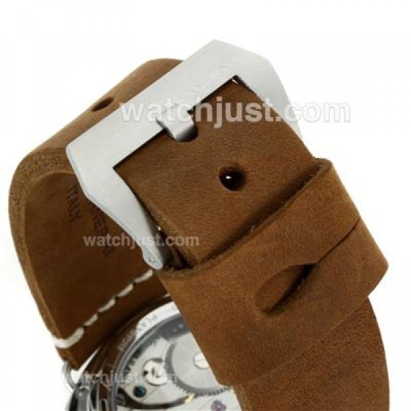 Panerai Radiomir Unitas 6497 Movement Swan Neck Roman/Number Markers with Gray Dial-Leather Strap