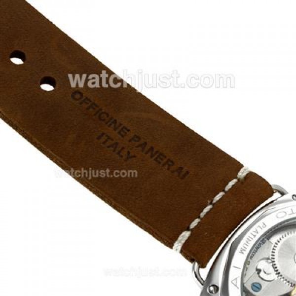 Panerai Radiomir Unitas 6497 Movement Swan Neck Roman/Number Markers with Gray Dial-Leather Strap