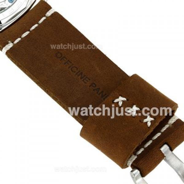 Panerai Radiomir Unitas 6497 Movement Swan Neck Roman/Number Markers with Gray Dial-Leather Strap