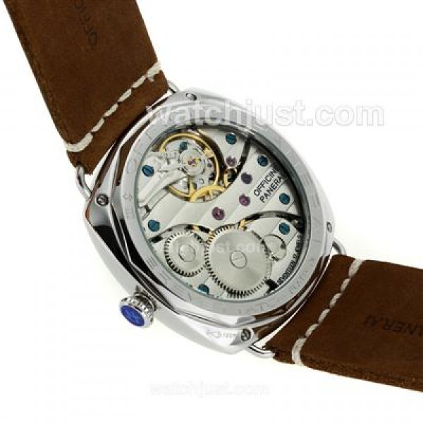 Panerai Radiomir Unitas 6497 Movement Swan Neck Roman/Number Markers with Gray Dial-Leather Strap