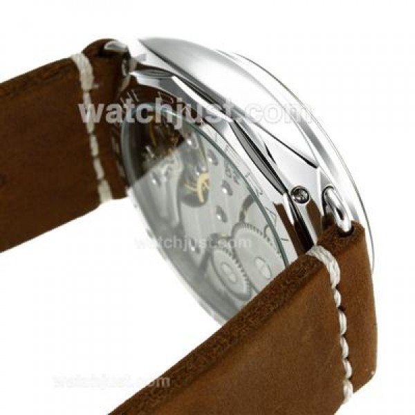 Panerai Radiomir Unitas 6497 Movement Swan Neck Roman/Number Markers with Gray Dial-Leather Strap