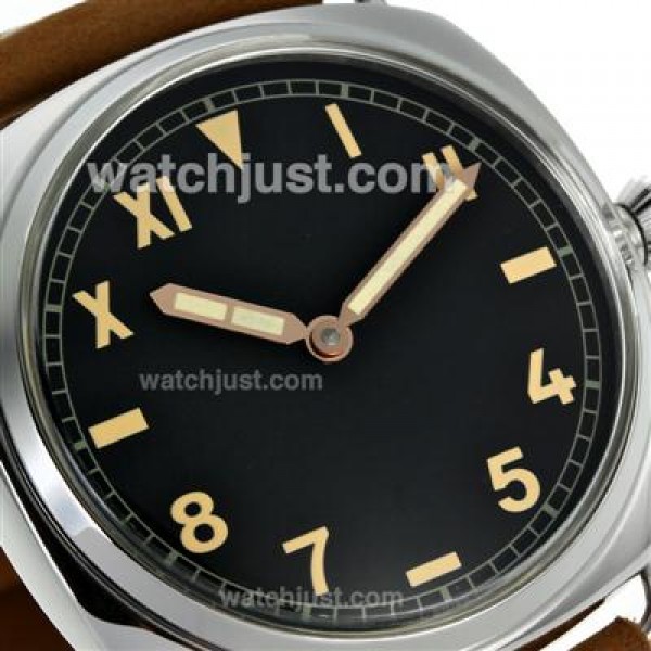 Panerai Radiomir Unitas 6497 Movement Swan Neck Roman/Number Markers with Gray Dial-Leather Strap