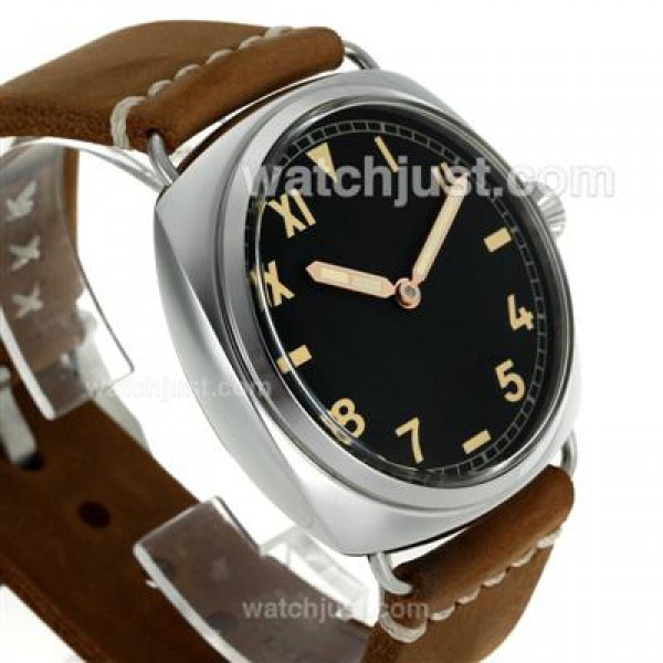Panerai Radiomir Unitas 6497 Movement Swan Neck Roman/Number Markers with Gray Dial-Leather Strap