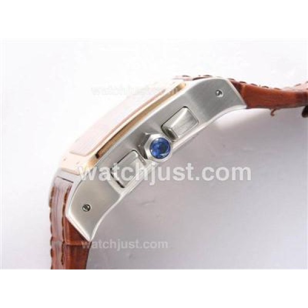 Cartier Santos 100 Chronograph Swiss Valjoux 7750 Movement Two Tone with White Dial