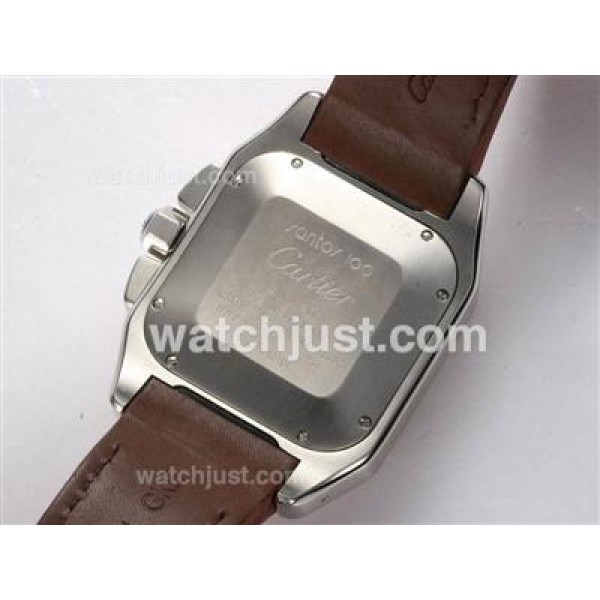 Cartier Santos 100 Chronograph Swiss Valjoux 7750 Movement Two Tone with White Dial