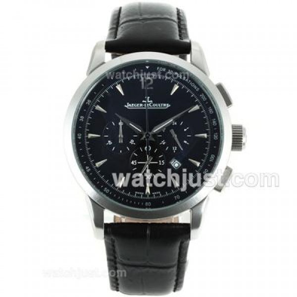 Jaeger-Lecoultre Master Control Working Chronograph with Black Dial-Leather Strap