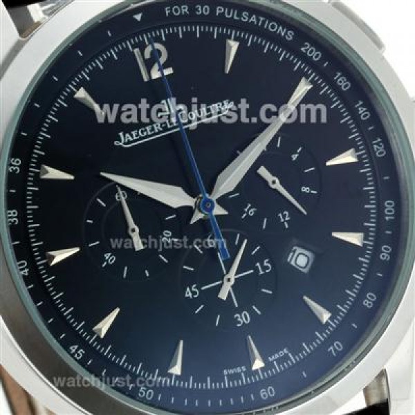 Jaeger-Lecoultre Master Control Working Chronograph with Black Dial-Leather Strap
