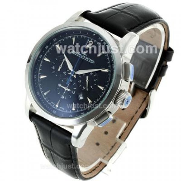 Jaeger-Lecoultre Master Control Working Chronograph with Black Dial-Leather Strap