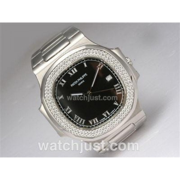 Patek Philippe Nautilus Jumbo MBW Swiss ETA 2824 Movement Diamond Bezel with Black Dial