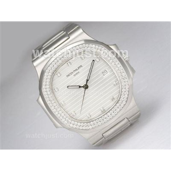 Patek Philippe Nautilus Jumbo MBW Swiss ETA 2824 Movement Diamond Bezel and Marking with White Dial