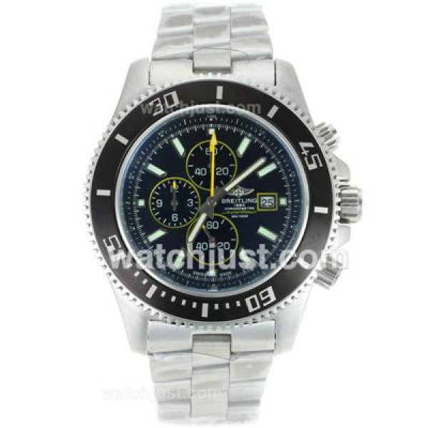 Breitling Super Ocean Working Chronograph Black Bezel with Black Dial S/S-Yellow Needles