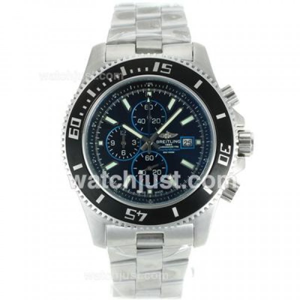 Breitling Super Ocean Working Chronograph Black Bezel with Black Dial S/S-Blue Needles
