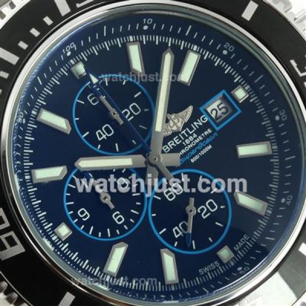 Breitling Super Ocean Working Chronograph Black Bezel with Black Dial S/S-Blue Needles